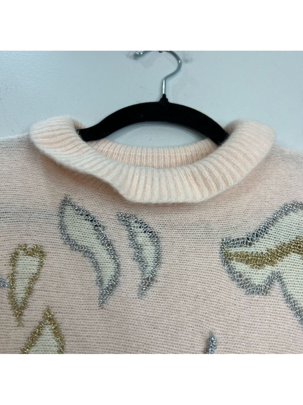 Vintage L'Ultima pale pink fuzzy Angora bat wing dolman sleeve sweater - Picture 9 of 12